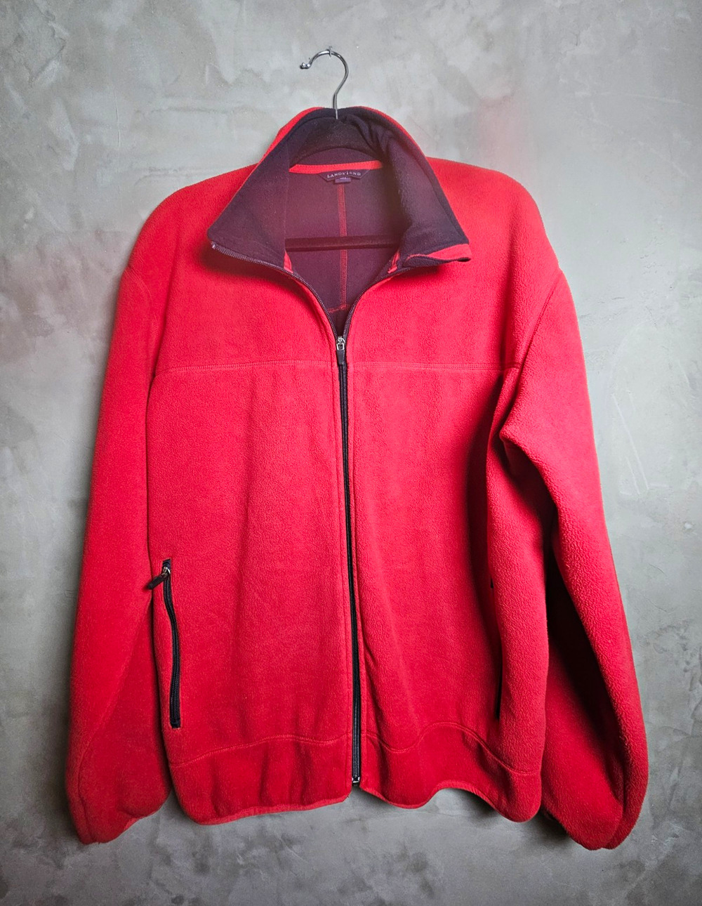 Lands' End Women's Red Full Zip Jacket Stand-Up Collar Pockets Size L 42-44